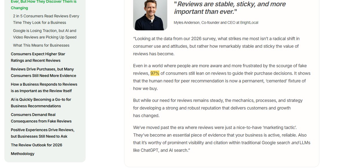 BrightLocal Local Consumer Review Survey 2026: 97% of consumers still lean on reviews to guide their purchase decisions