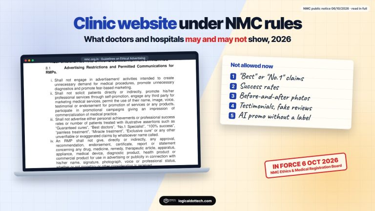 Clinic website under NMC's October 2026 advertising guidelines: what doctors and hospitals in India may and may not show