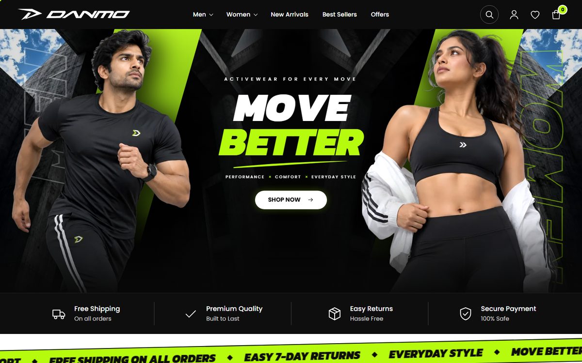 DANMO activewear online store built on WordPress and WooCommerce by Logical Dottech