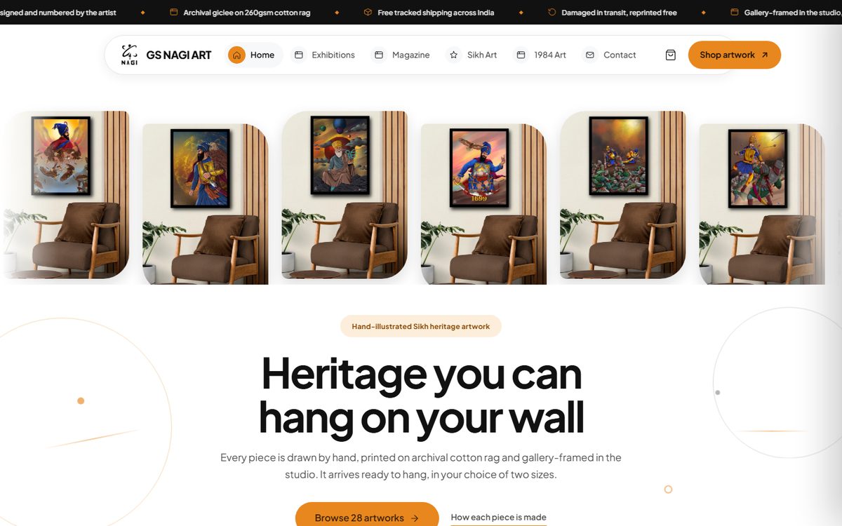 GS Nagi Art framed print store built on WordPress and WooCommerce by Logical Dottech