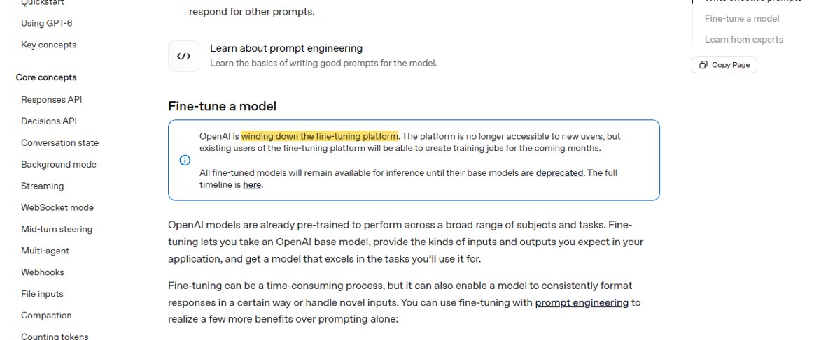 OpenAI fine-tuning guide notice: OpenAI is winding down the fine-tuning platform; the platform is no longer accessible to new users